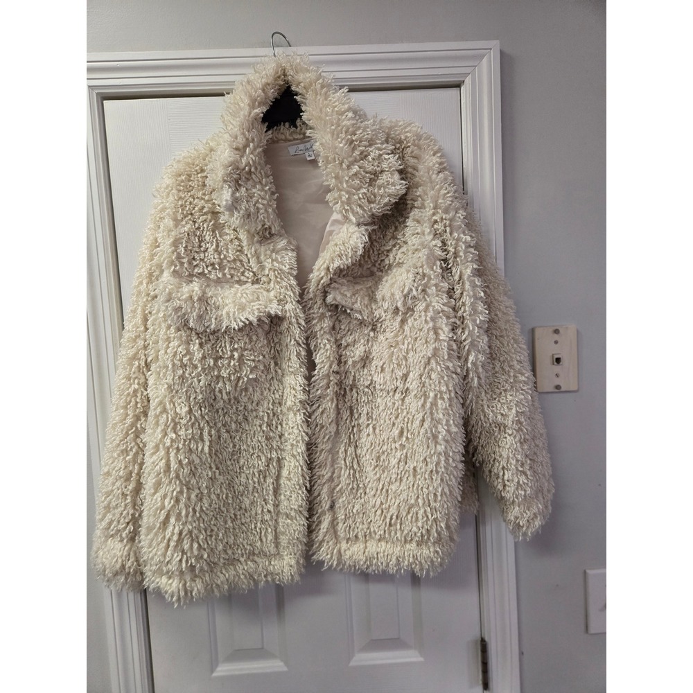 Love Whit Cream Teddy Faux Fur Shacket Jacket Large Ivory Snap Front Fuzzy